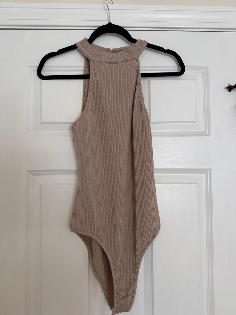 Pink Lily Ribbed High Neck Bodysuit - Taupe